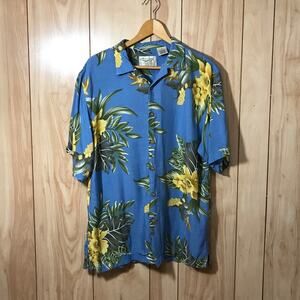 Vintage 90s Thums Up for Him Sportswear Tropical Collared Rayon Shirt Men L